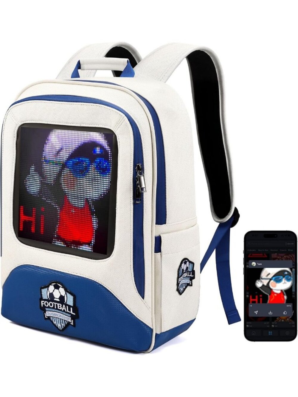 LED Sports Backpack with Programmable Screen & App Control - 16 Inch Travel Bag
